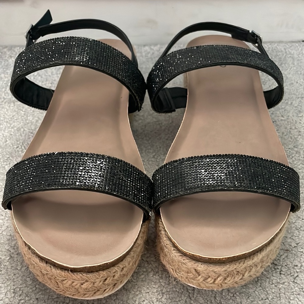Never worn Black rhinestone flatform shoes